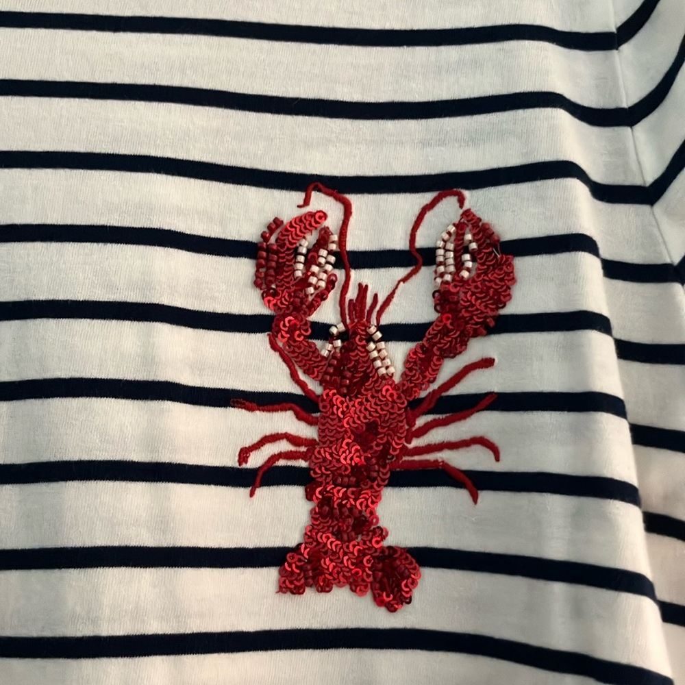 NWT J. Crew Navy and White Striped Tee with Red Lobster - Picture 3 of 4